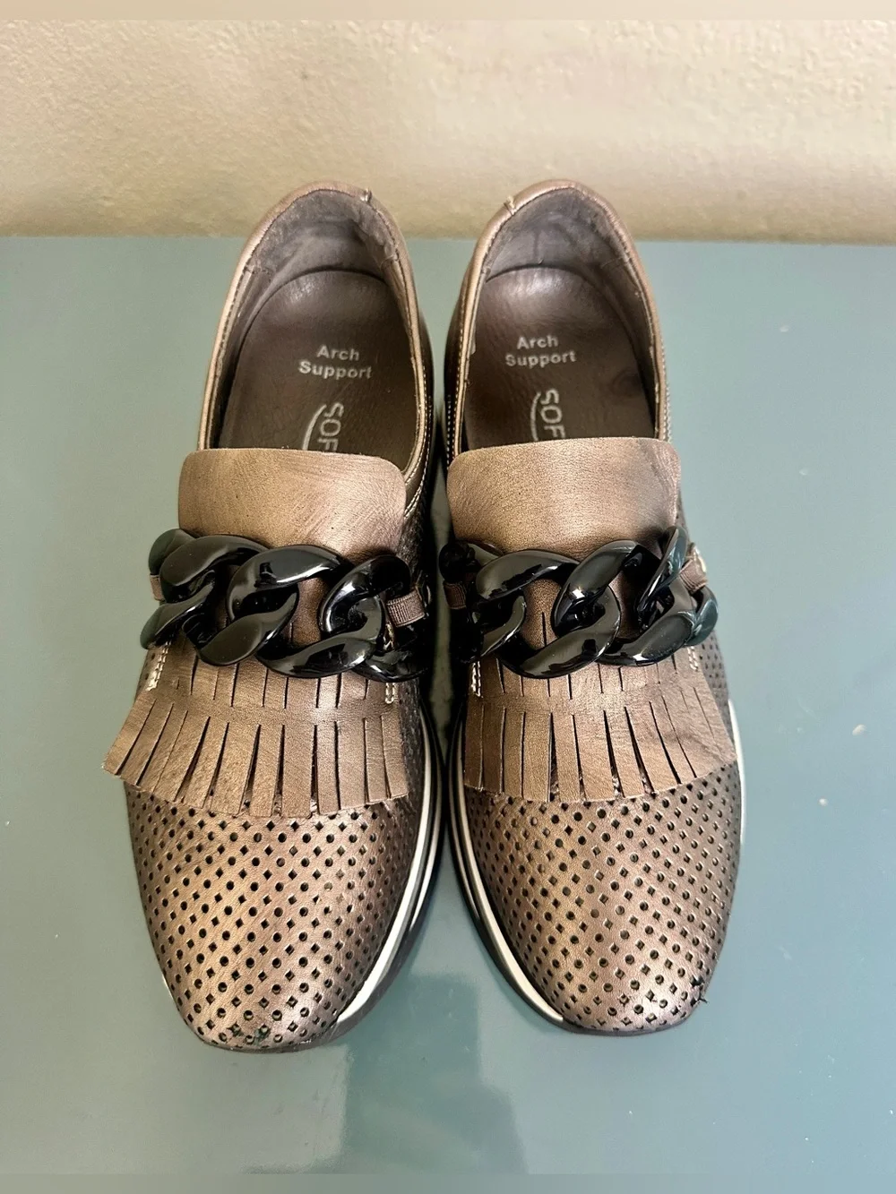 Softwaves Cadie Copper Metallic Chain Tassel Loafer Platform Sneakers Shoes 36.5